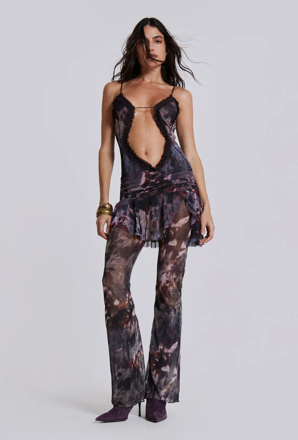 Strapless strandjurk met split en ruches