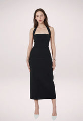 Strakke halter midi jurk