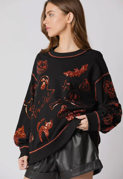 ZWARTE Halloween 🎃 top met paillettendetails, direct leverbaar