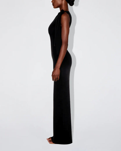Maxi-jurk met stretch en knoopdetail