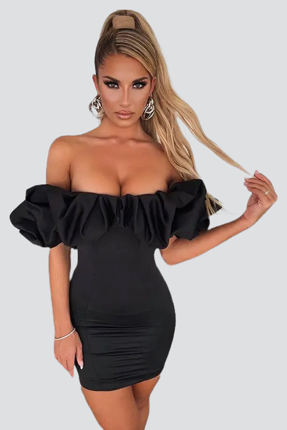 Bodycon-jurk met ruches en blote schouders