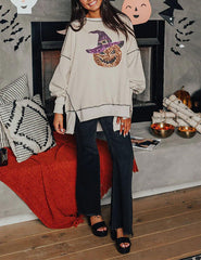 Dames pailletten pompoen tovenaar Halloween-trui