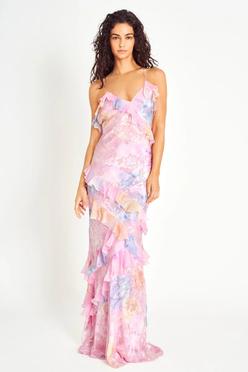 Tropisch elegante jurk met ruches