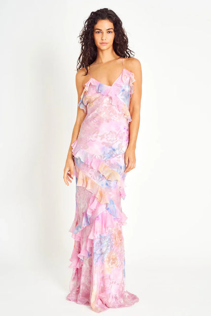 Tropisch elegante jurk met ruches