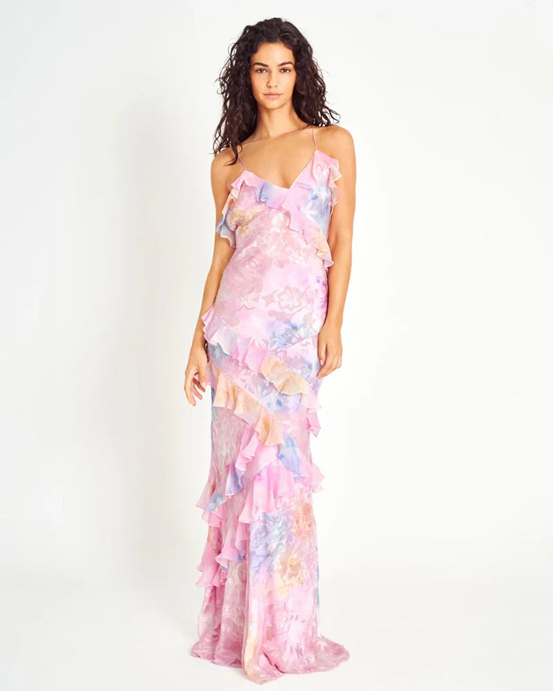 Tropisch elegante jurk met ruches