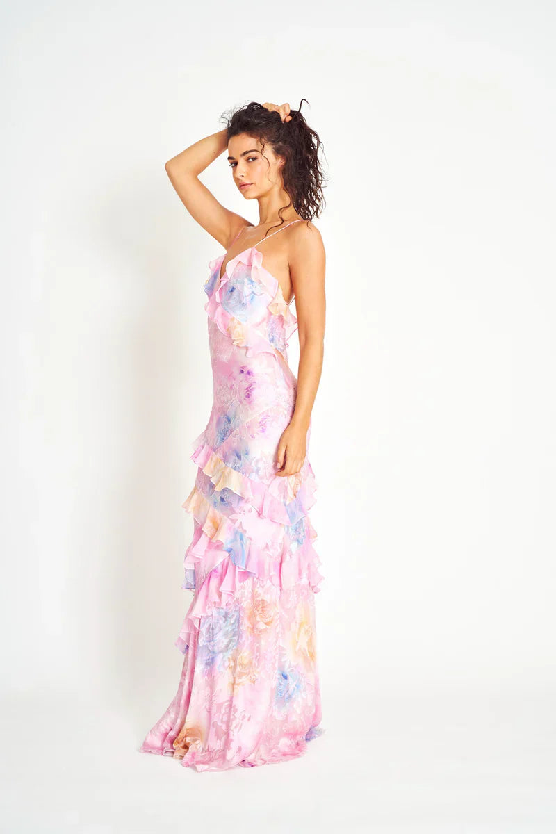 Tropisch elegante jurk met ruches