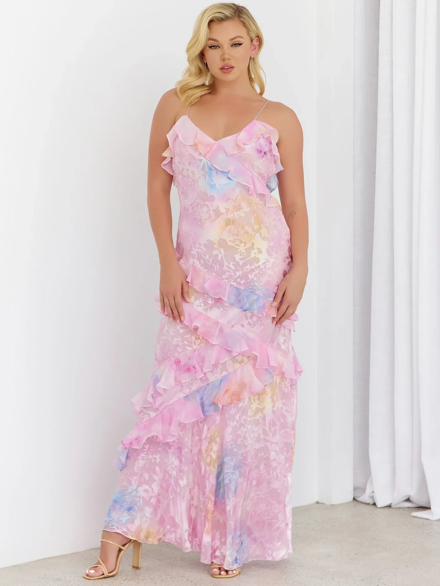 Tropisch elegante jurk met ruches
