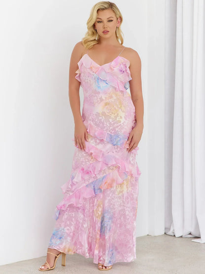 Tropisch elegante jurk met ruches