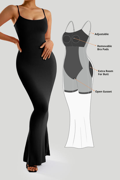 Jurk met spaghettibandjes en ingebouwde shapewear