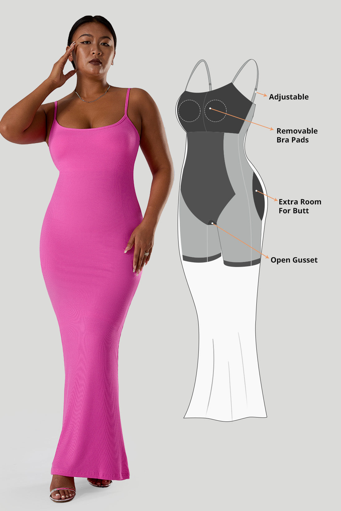 Jurk met spaghettibandjes en ingebouwde shapewear