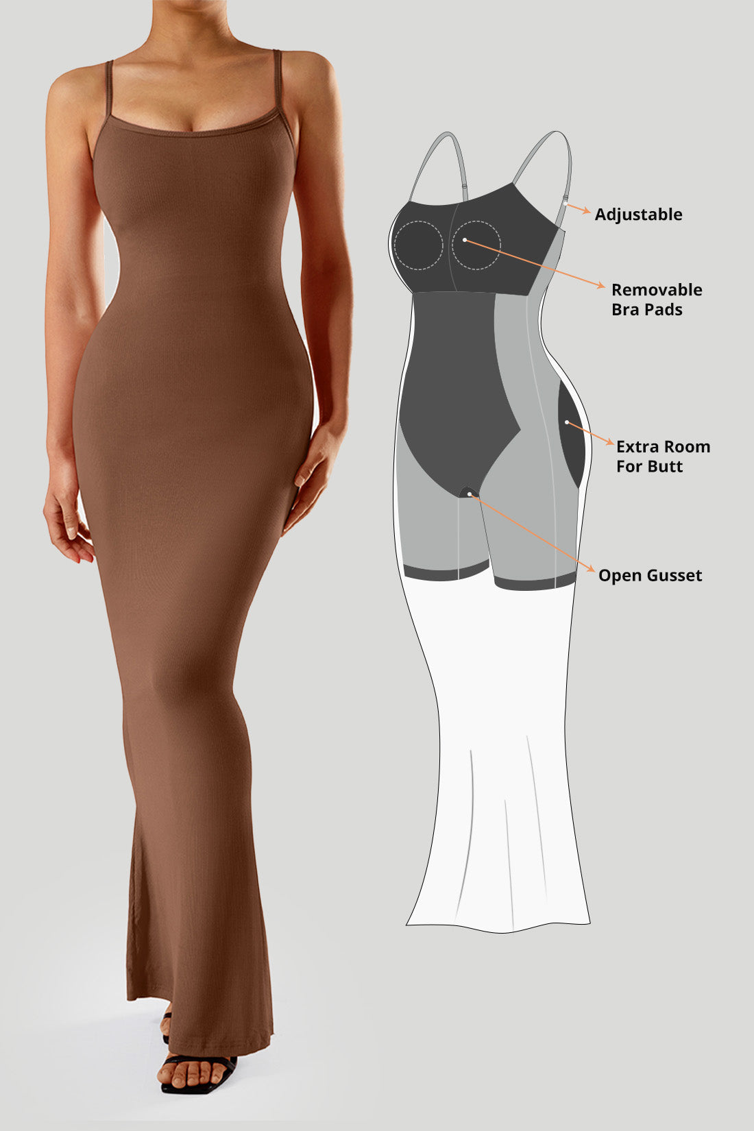 Jurk met spaghettibandjes en ingebouwde shapewear