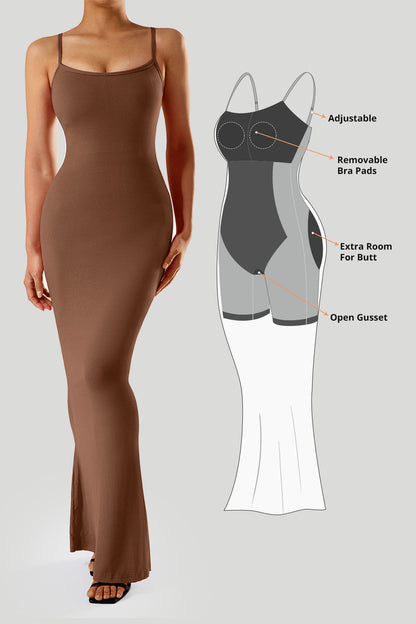 Jurk met spaghettibandjes en ingebouwde shapewear
