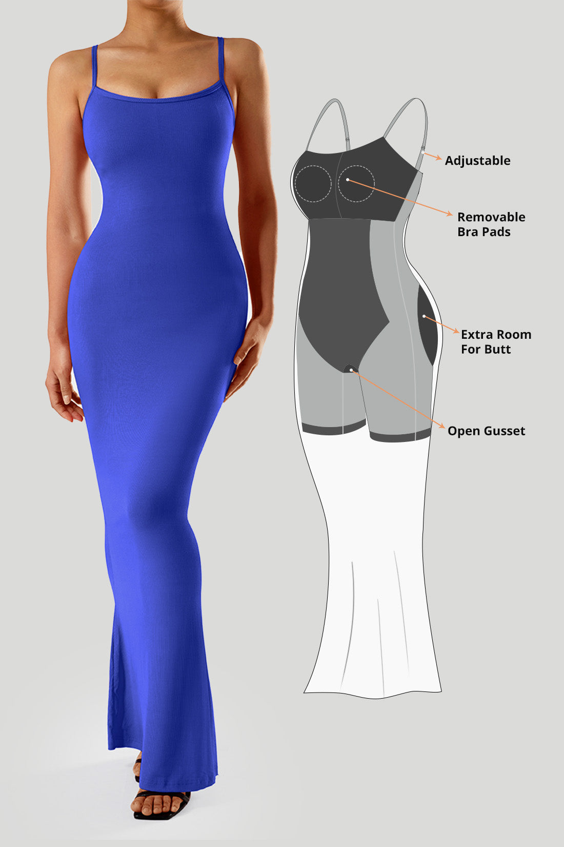 Jurk met spaghettibandjes en ingebouwde shapewear