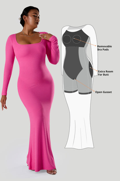 Effen jurk met lange mouwen en ingebouwde shapewear