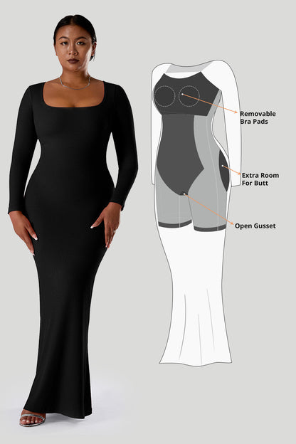 Effen jurk met lange mouwen en ingebouwde shapewear