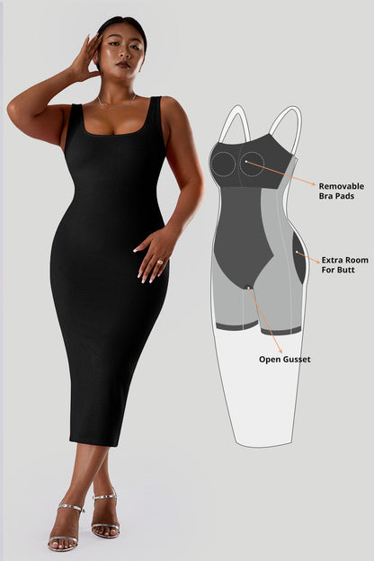 Effen mouwloze jurk met ingebouwde shapewear