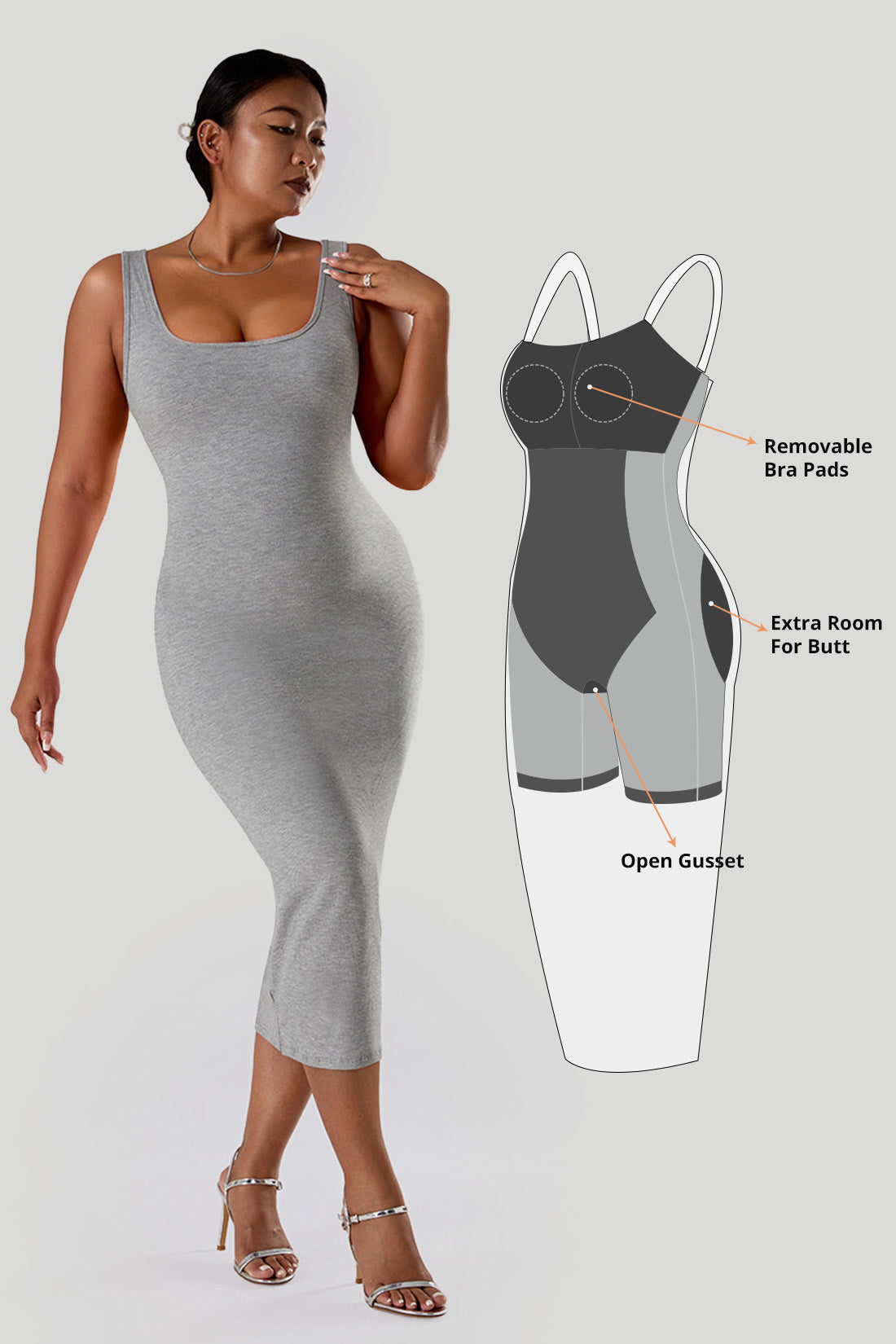 Effen mouwloze jurk met ingebouwde shapewear
