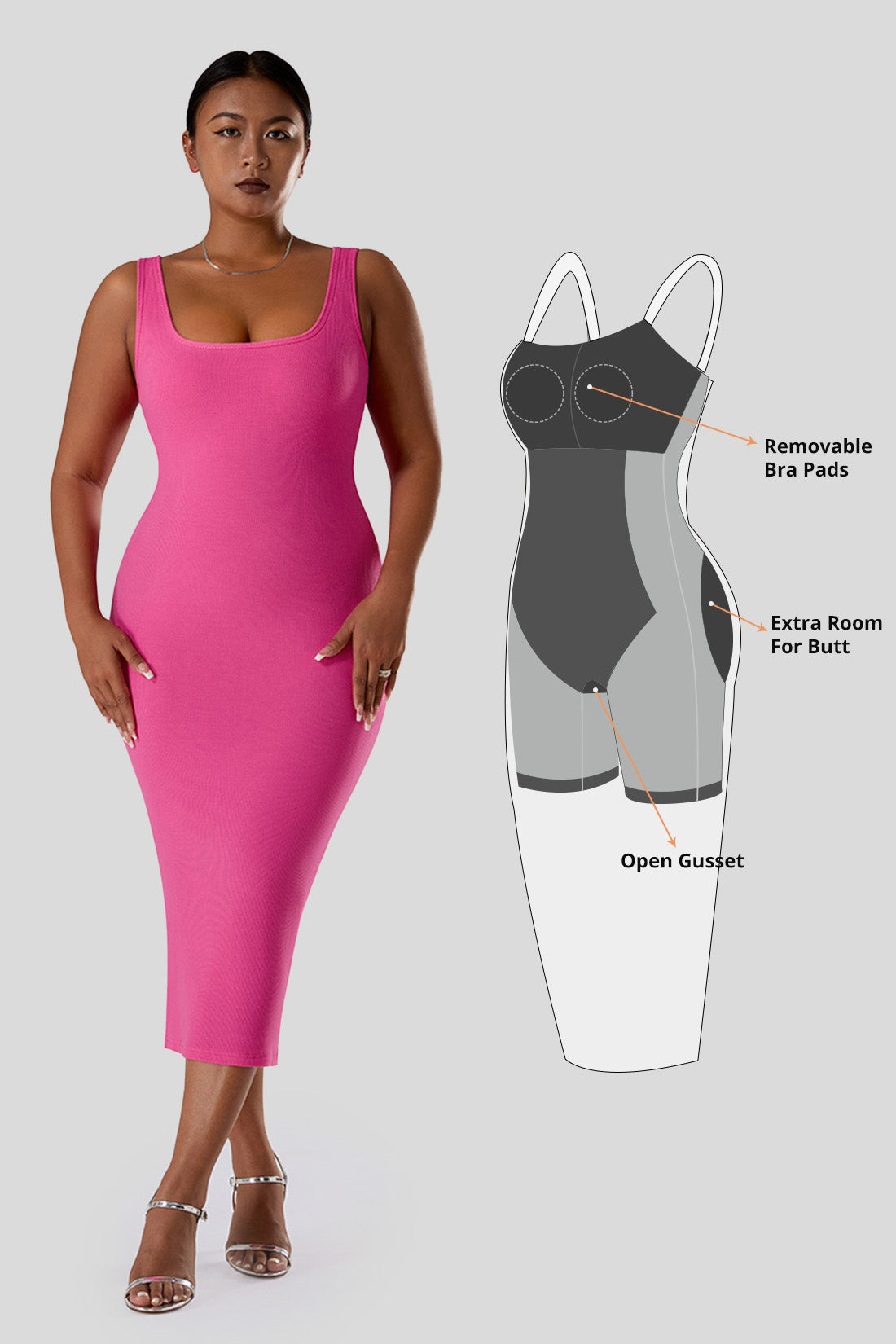 Effen mouwloze jurk met ingebouwde shapewear