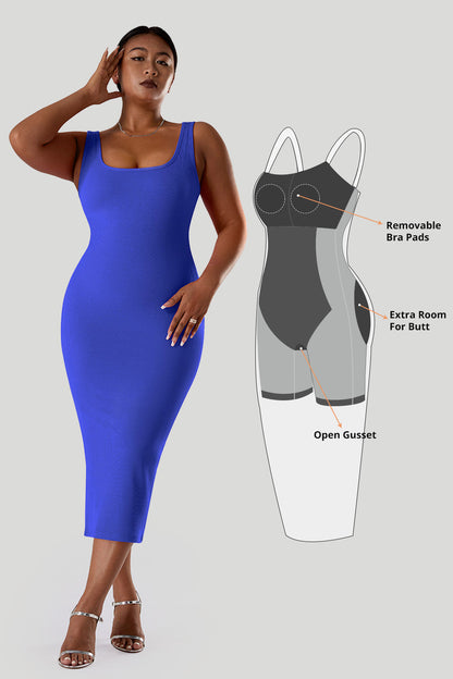 Effen mouwloze jurk met ingebouwde shapewear
