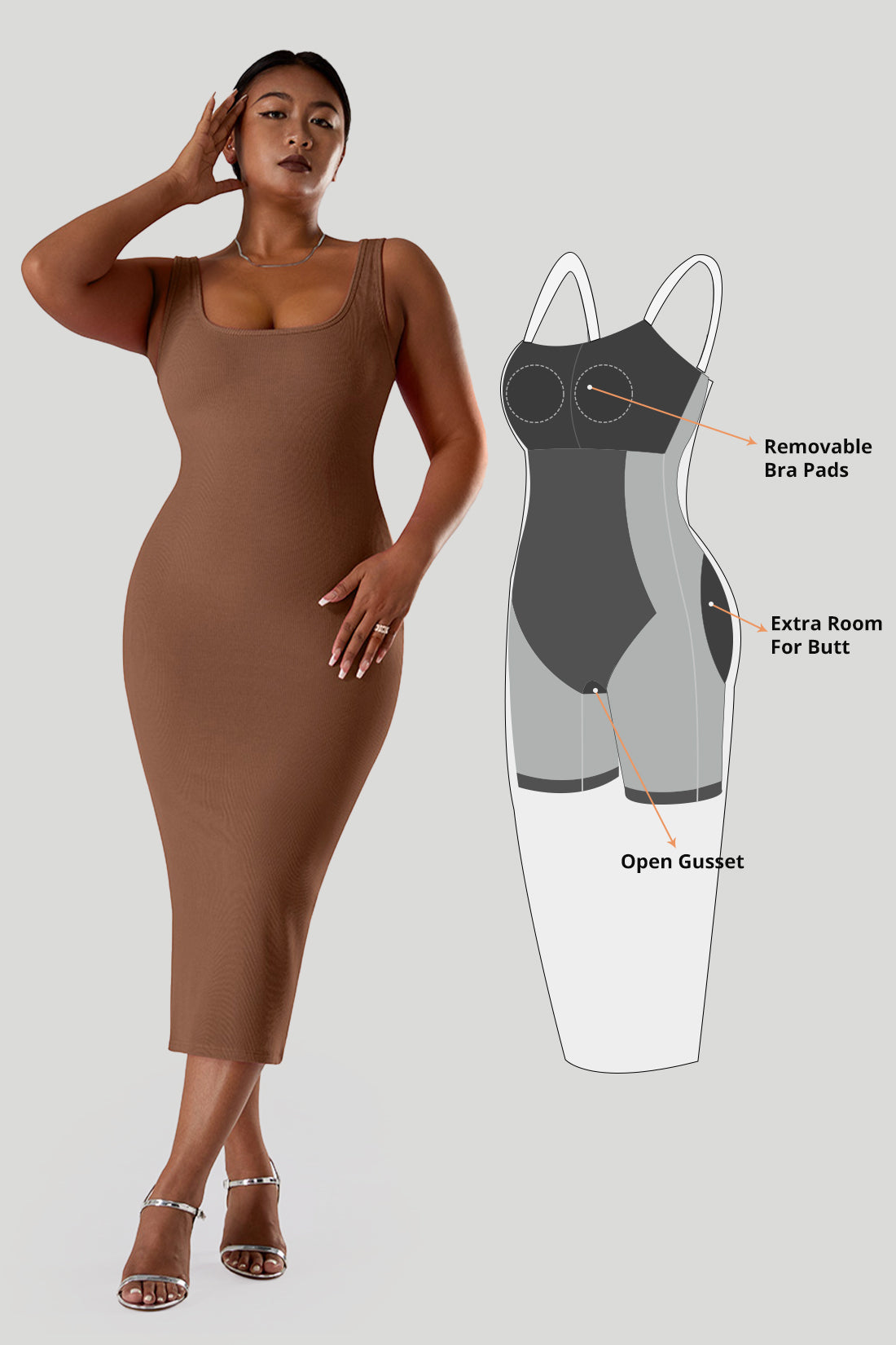 Effen mouwloze jurk met ingebouwde shapewear