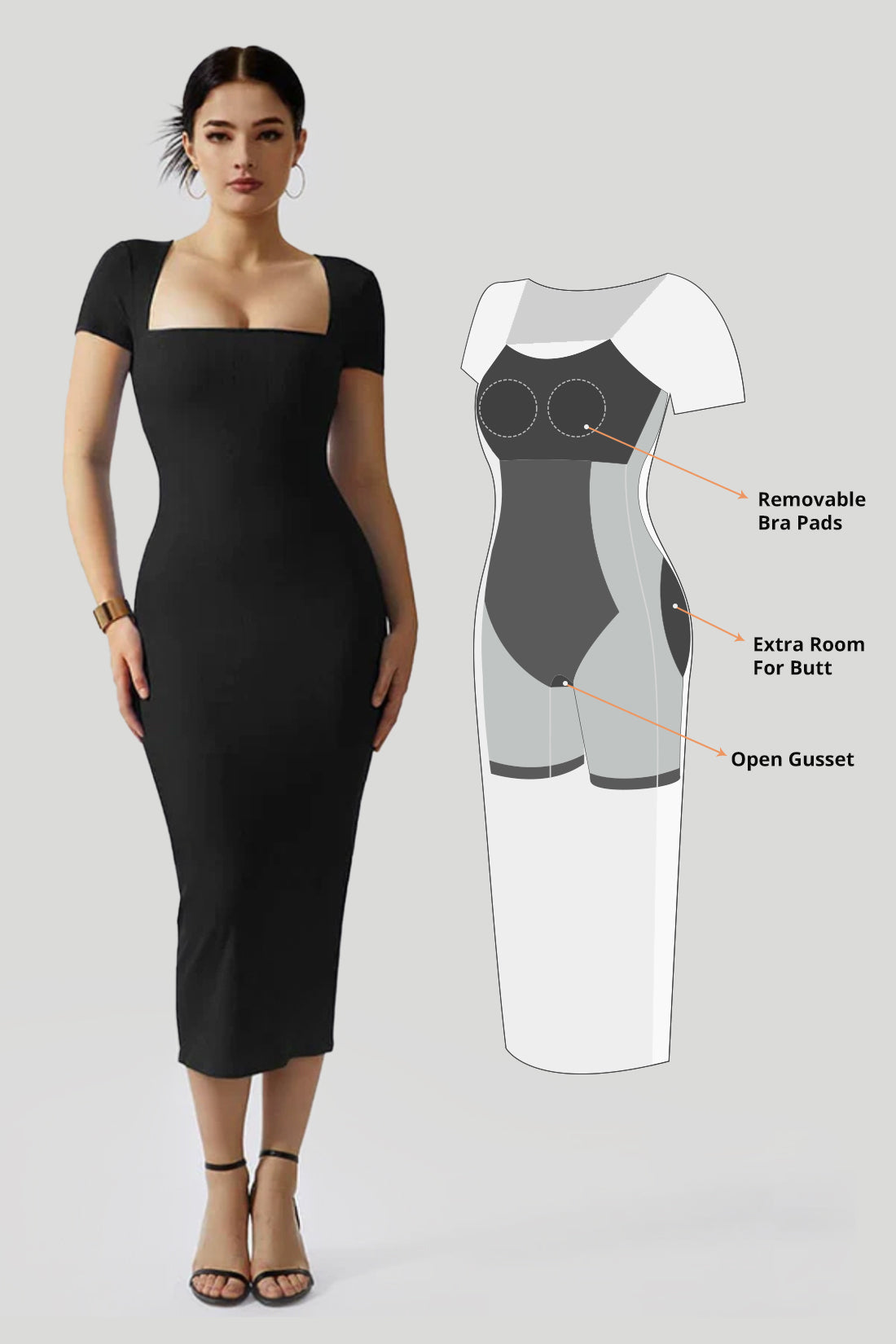 Jurk met Queen Anne-halslijn en ingebouwde shapewear