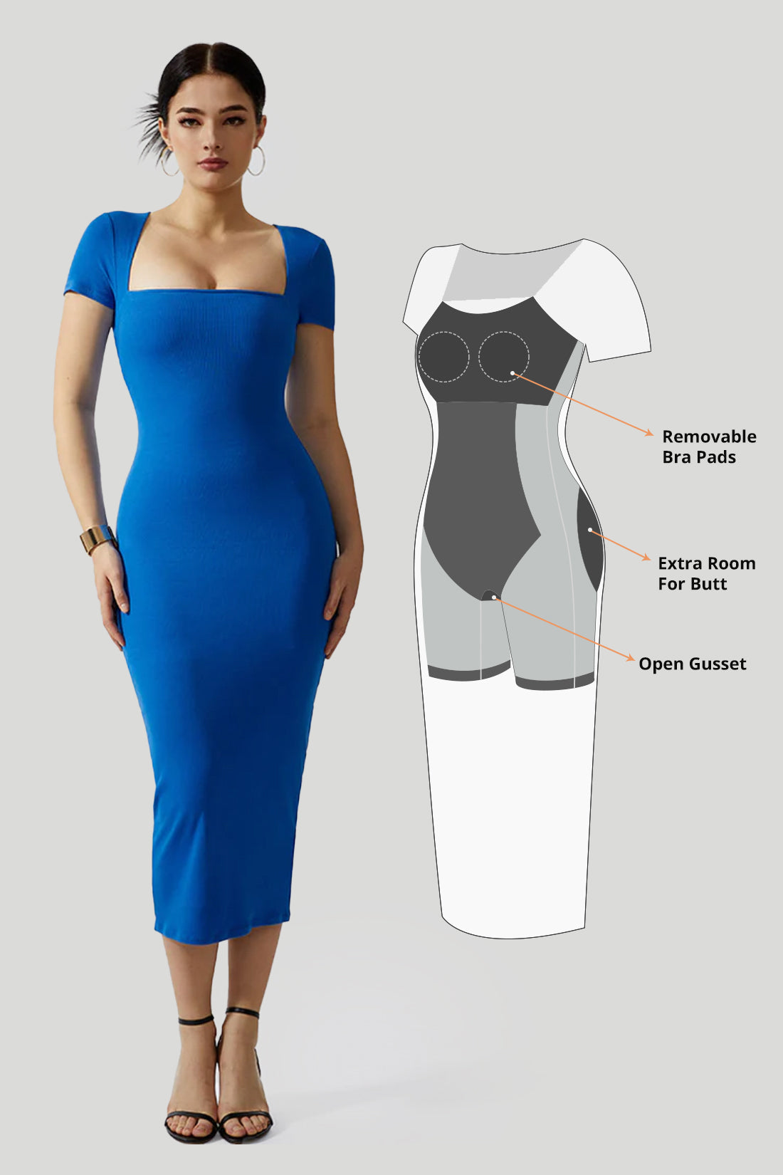 Jurk met Queen Anne-halslijn en ingebouwde shapewear