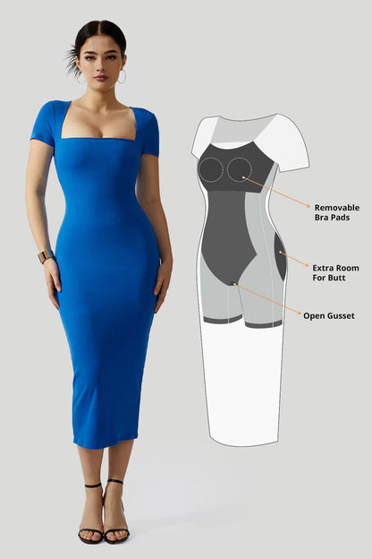 Jurk met Queen Anne-halslijn en ingebouwde shapewear