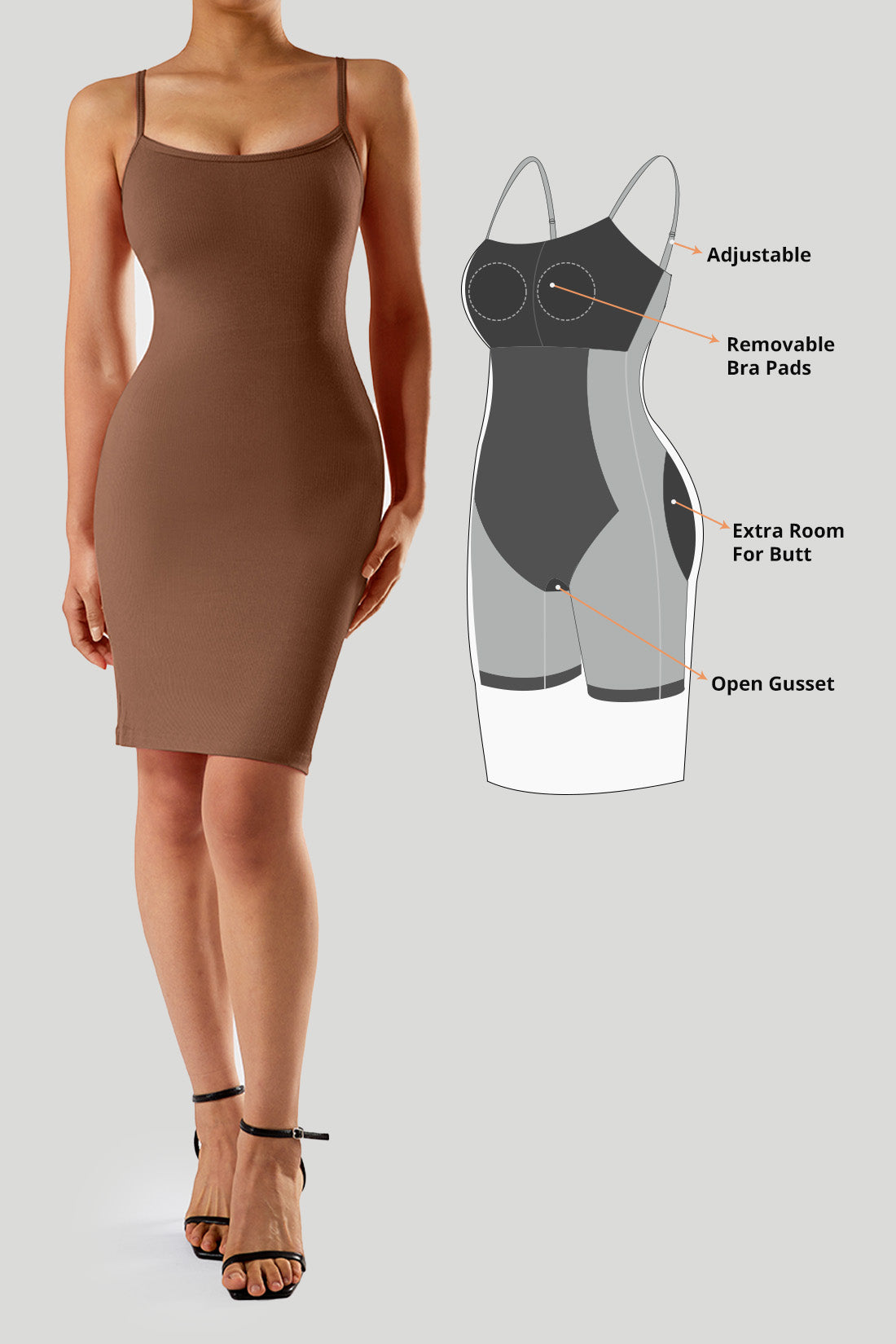 Nauwsluitende jurk met spaghettibandjes en ingebouwde shapewear