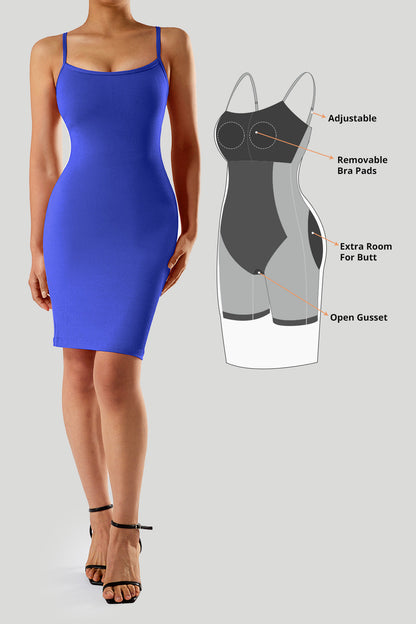 Nauwsluitende jurk met spaghettibandjes en ingebouwde shapewear