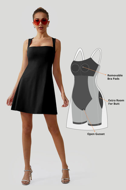 Mini-jurk met vierkante hals en ingebouwde shapewear