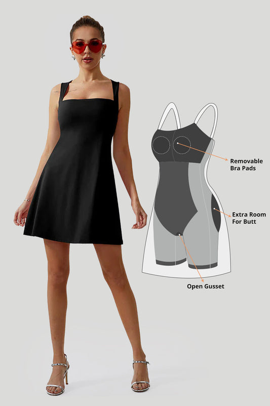 Mini-jurk met vierkante hals en ingebouwde shapewear