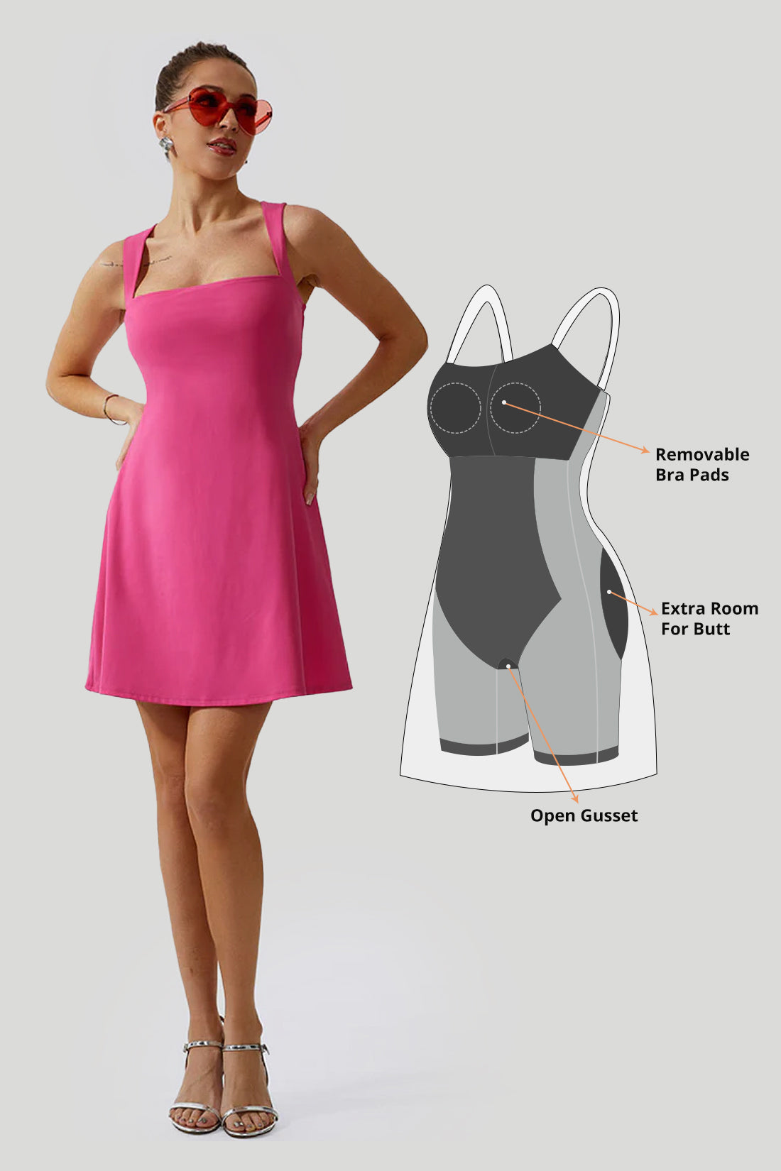 Mini-jurk met vierkante hals en ingebouwde shapewear