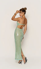 Groene pailletten cami jurk met open rug