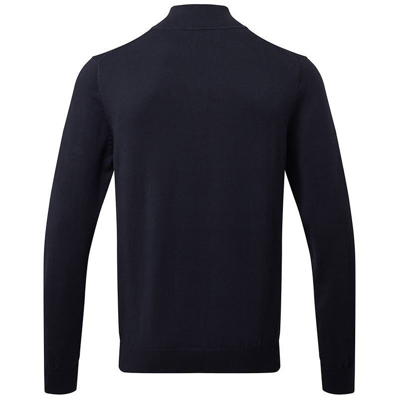 Trui van katoenmix met ¼-rits voor heren - Marineblauw