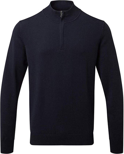 Trui van katoenmix met ¼-rits voor heren - Marineblauw