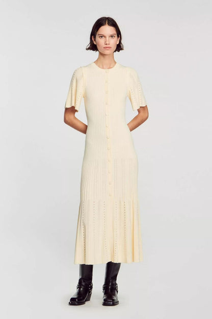 Gebreide midi-jurk met fishtailzoom