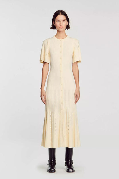 Gebreide midi-jurk met fishtailzoom