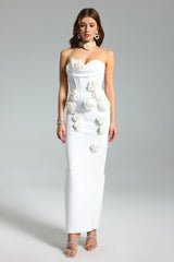 Witte Bloemen Bodycon Avondjurk