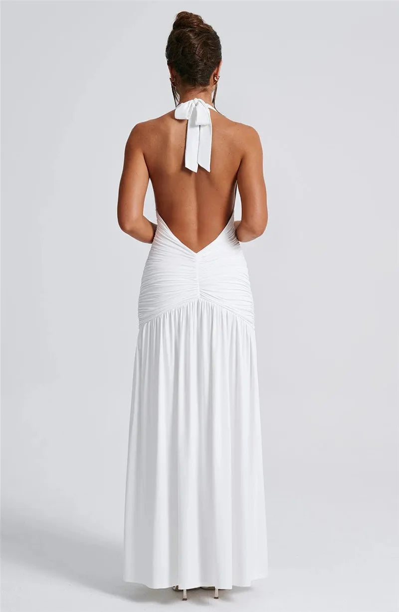 Elegante halter-maxi-jurk met diepe V-hals