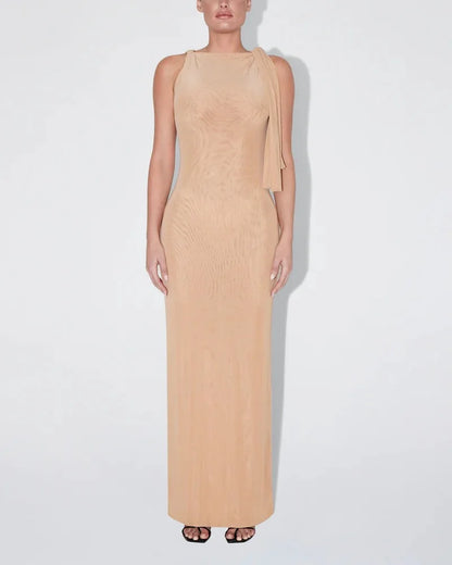 Maxi-jurk met stretch en knoopdetail