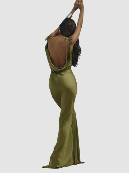 Elegante vloerlange groene jurk met spaghettibandjes