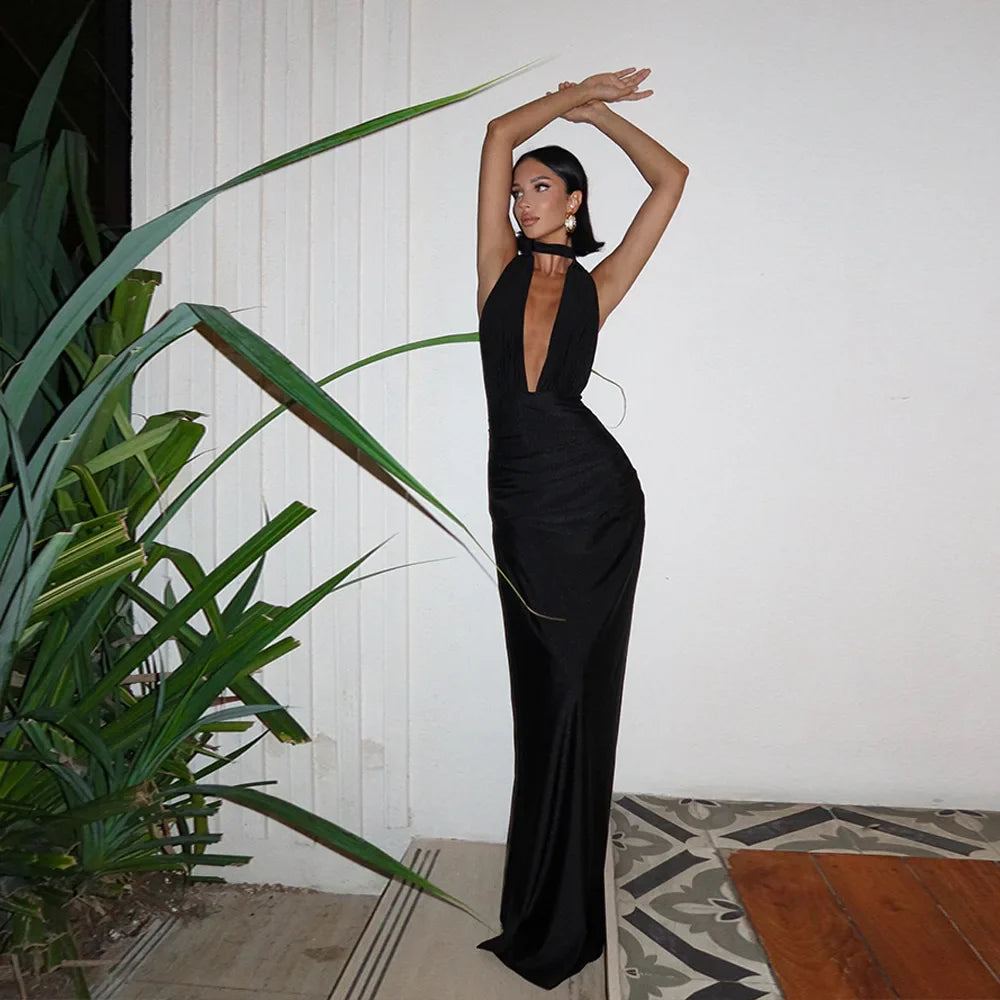 Elegante rugloze maxi-jurk