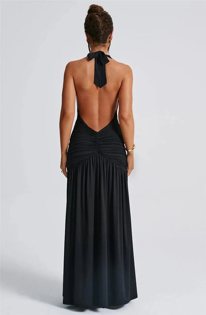 Elegante halter-maxi-jurk met diepe V-hals