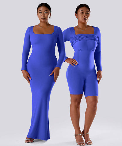Effen jurk met lange mouwen en ingebouwde shapewear