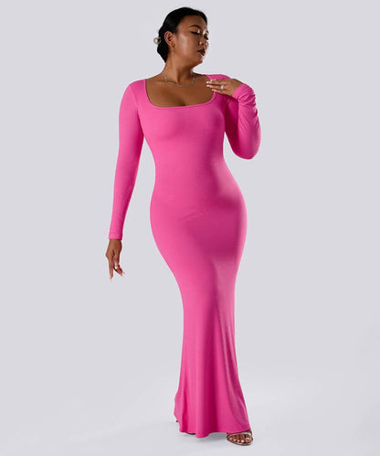 Effen jurk met lange mouwen en ingebouwde shapewear