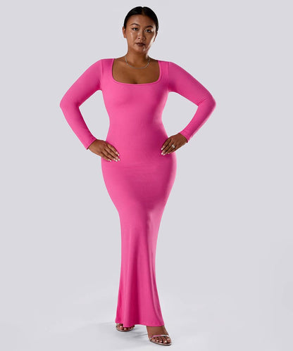 Effen jurk met lange mouwen en ingebouwde shapewear