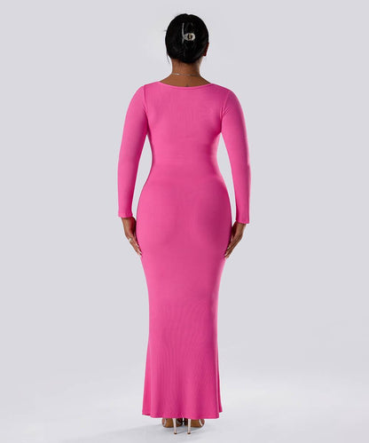 Effen jurk met lange mouwen en ingebouwde shapewear