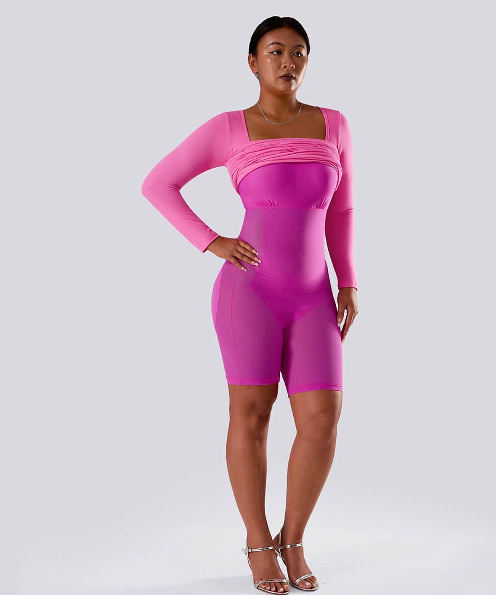 Effen jurk met lange mouwen en ingebouwde shapewear