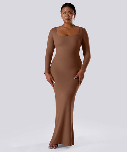 Effen jurk met lange mouwen en ingebouwde shapewear