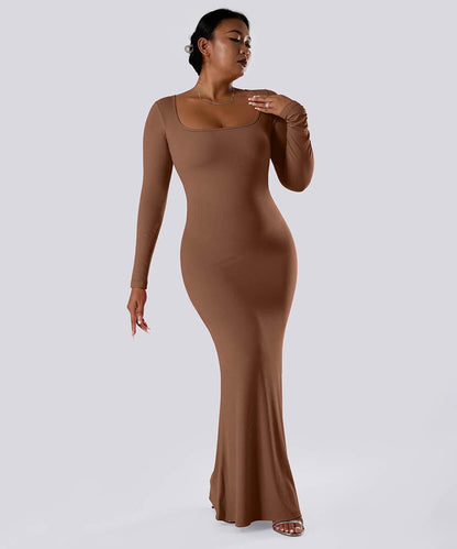 Effen jurk met lange mouwen en ingebouwde shapewear